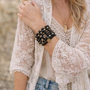 Black and Gold Beaded Bracelet Set